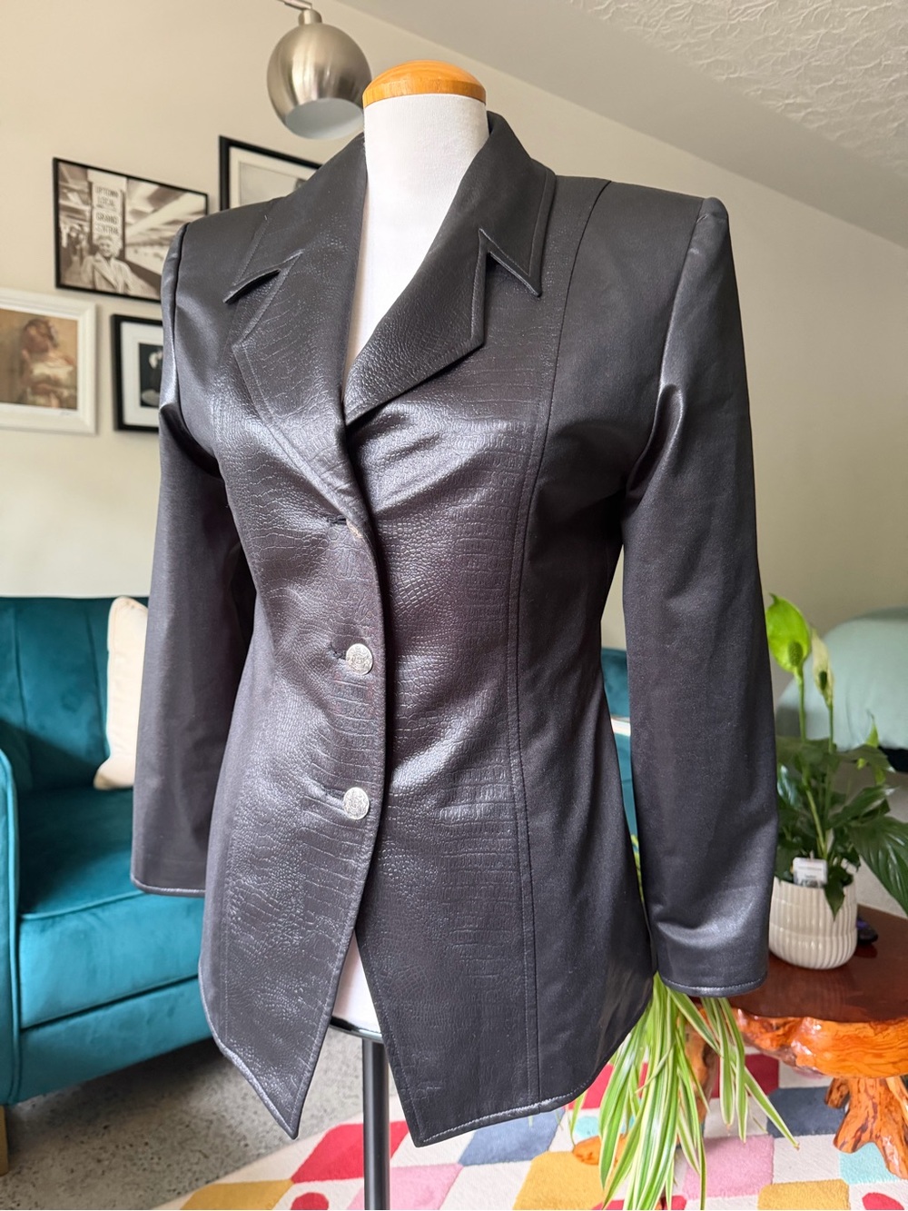 Black Women's Faux Leather Blazer Jacket
